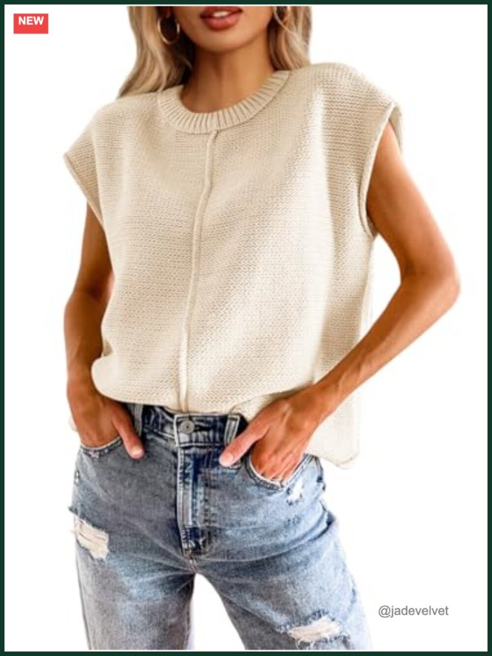 Womens Knit Sweater Vest Cap Sleeve Loose Crew Neck Pullover